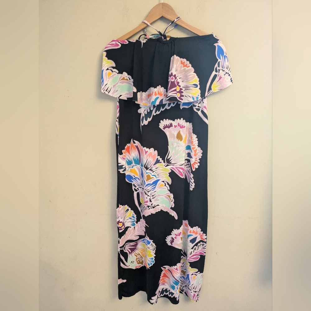 Trina Turk Black Floral Halter Midi Dress Size S
